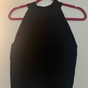 Allie Rose Sleveless Mock Neck, Rib Knit, Black - Size Large